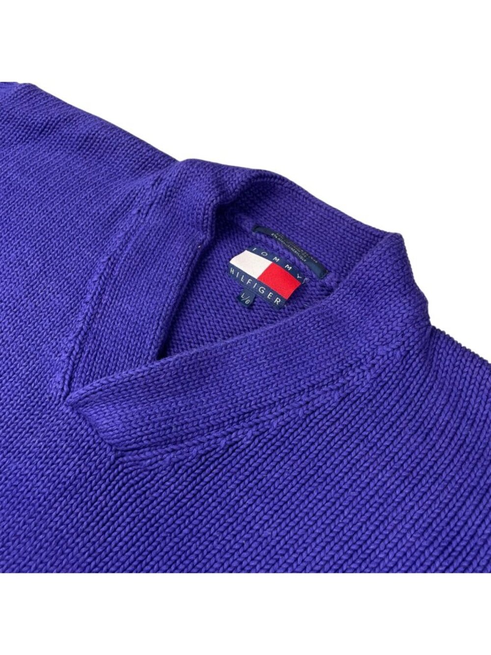 VTG Tommy Hilfiger Men's Varsity Chunky Knit V-Neck Sweater Purple • Large